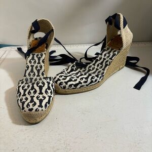 Tory Burch lobster lace up wedge sandal espadrilles in  size 38